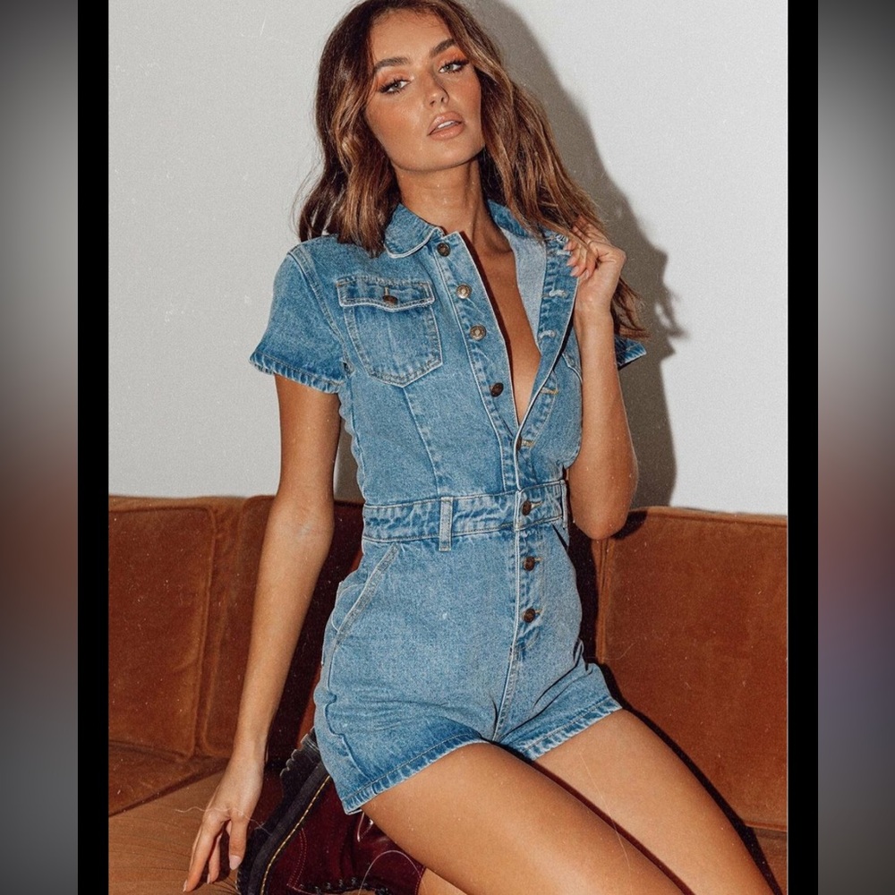 lioness denim romper